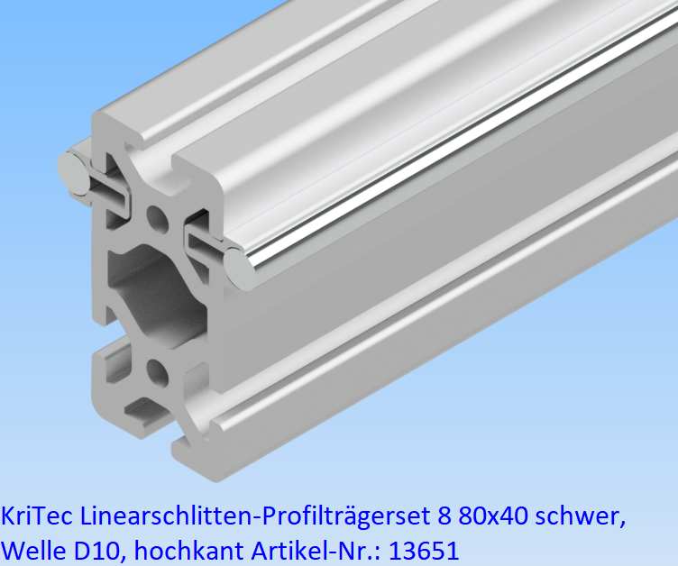 KriTec Linearschlitten-Profilträgerset 8 80x40 schwer, Welle D10, hochkant
