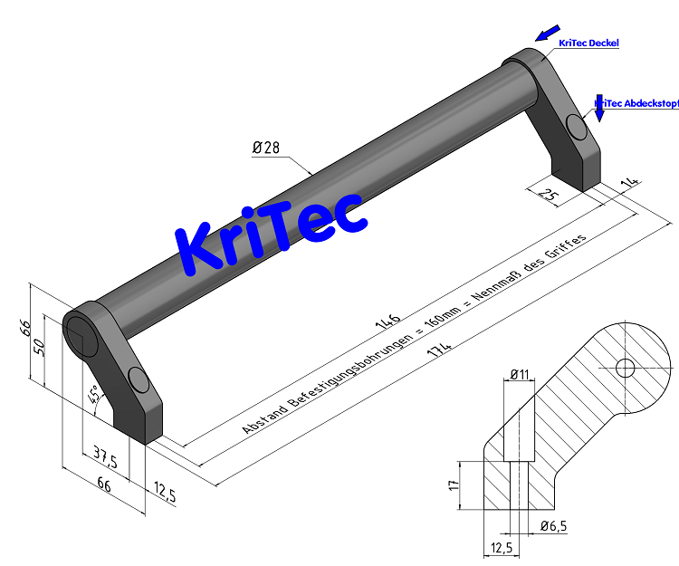KriTec Rohrgriff Zn/ Al 45° gekröpft 160mm