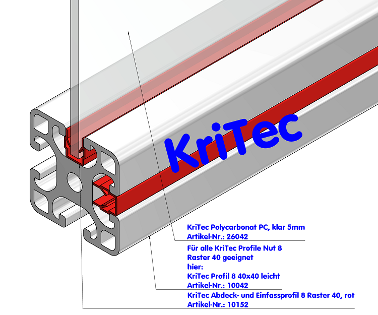 KriTec Abdeck- und Einfassprofil 8 Raster 40, rot