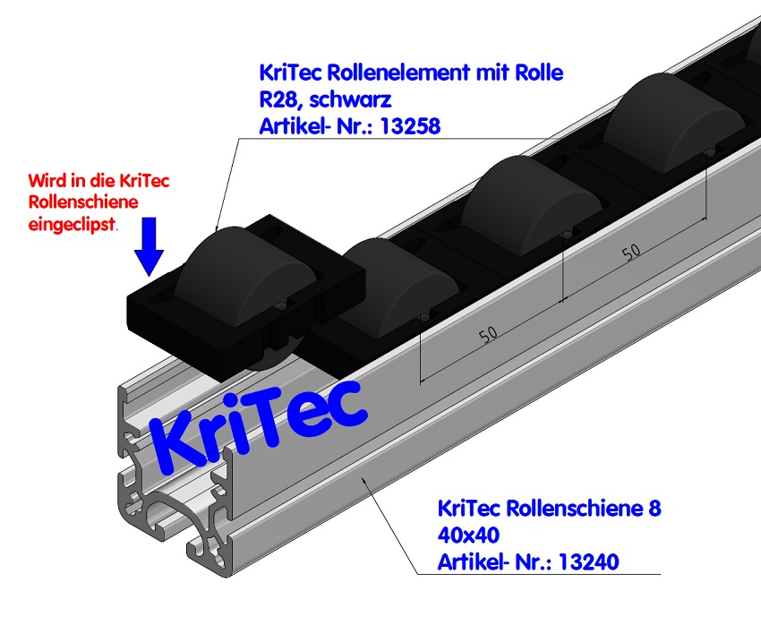KriTec Rollenelement D28 mit Rolle R28, schwarz