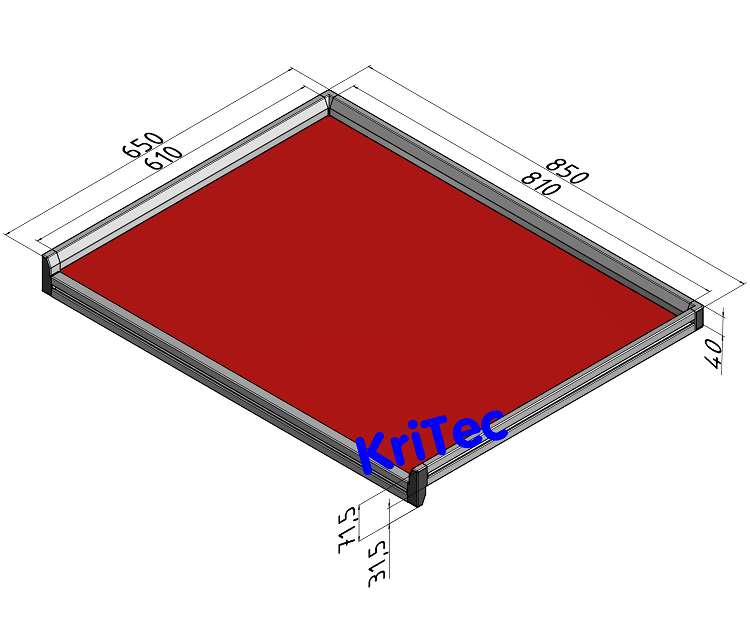 KriTec Tablett 8x6 ESD, Rand dreiseitig, Innenmaß 810x610mm, rot ähnl. RAL 3000