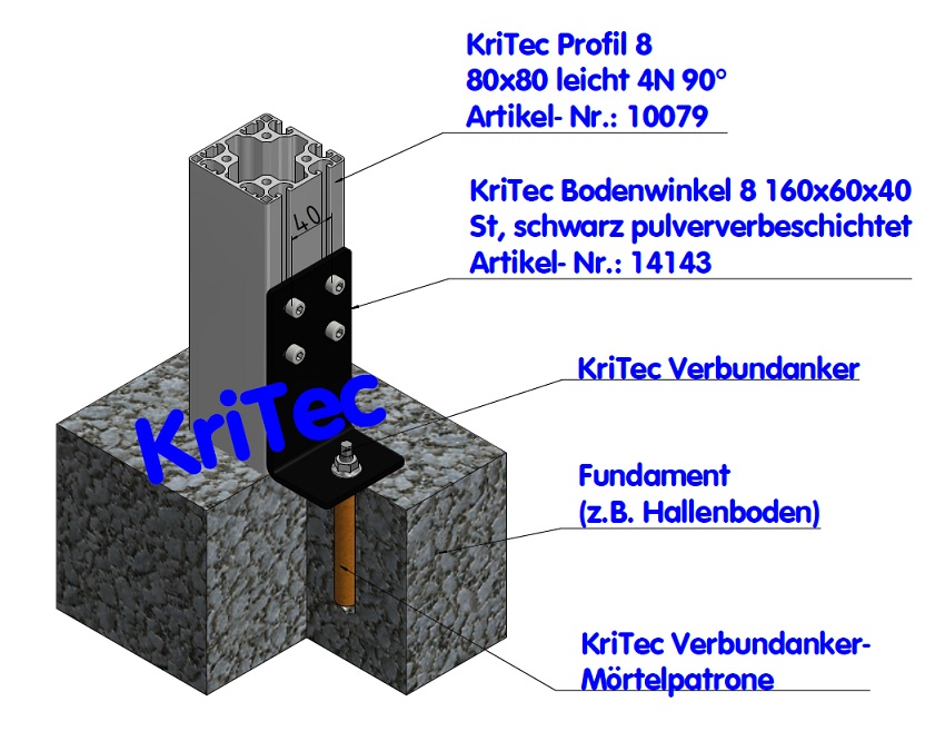 KriTec Bodenwinkelsatz 8 160x60x80 St, schwarz pulverbeschichtet