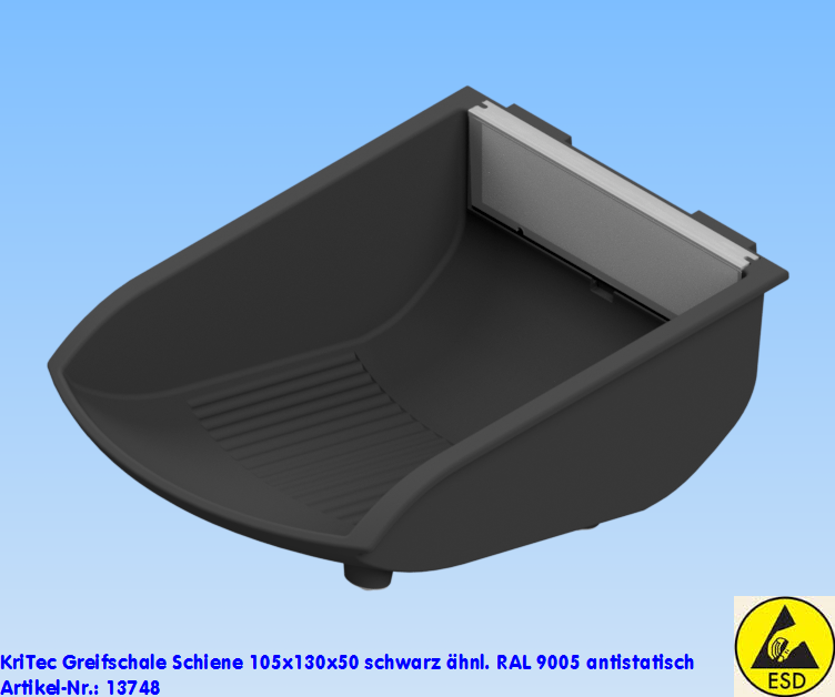 KriTec Greifschale Schiene 105x130x50 schwarz ähnl. RAL 9005 antistatisch