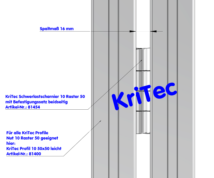 KriTec Schwerlastscharnier 10 Raster 50