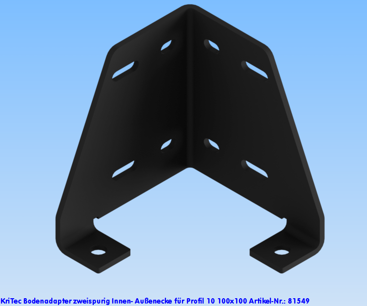 KriTec Bodenadapter zweispurig Innen-/ Außenecke für Profil 10 100x100, schwarz