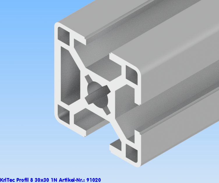 KriTec Profil 8 30x30 1N (1Nut geschlossen, 3 Nuten offen)