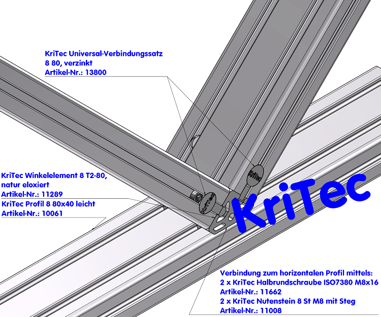 KriTec Winkelelemente 8 T2-80, natur eloxiert