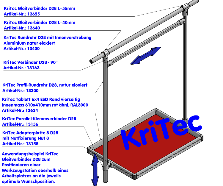 KriTec Tablett 6x4 ESD, Rand vierseitig, Innenmaß 610x410mm, rot ähnl. RAL 3000
