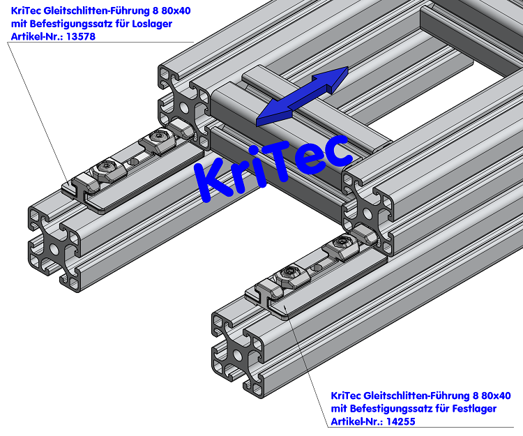 KriTec Gleitschlitten-Führung 8 80x40 Festlager