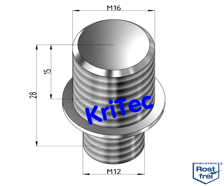KriTec Adapterbolzen M12 / M16, VA rostfrei