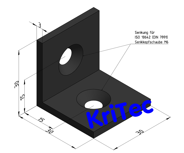 KriTec Stahlwinkel 6 30x30x30 mit Senkungen, schwarz