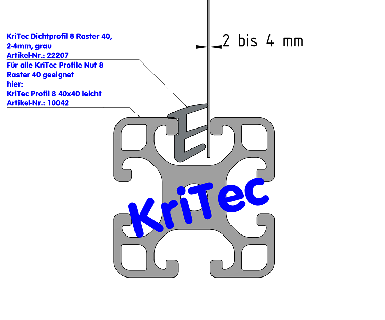 KriTec Dichtprofil 8 Raster 40, 2-4mm, grau