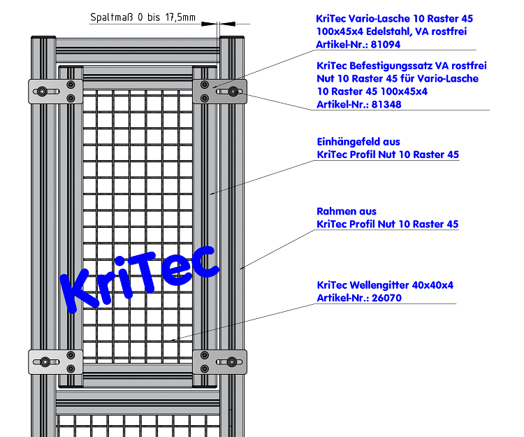 KriTec Vario-Lasche 10 Raster 45 100x45x4 Edelstahl, VA rostfrei