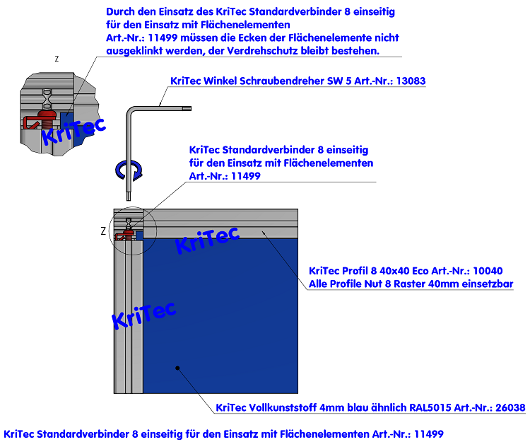 KriTec Standardverbindungssatz 8 Raster 40 einseitig