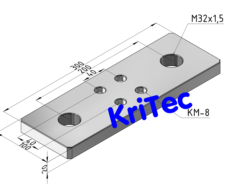 KriTec Portalplatte, Aluminium, 300x100x20 für Profil 8 80x80