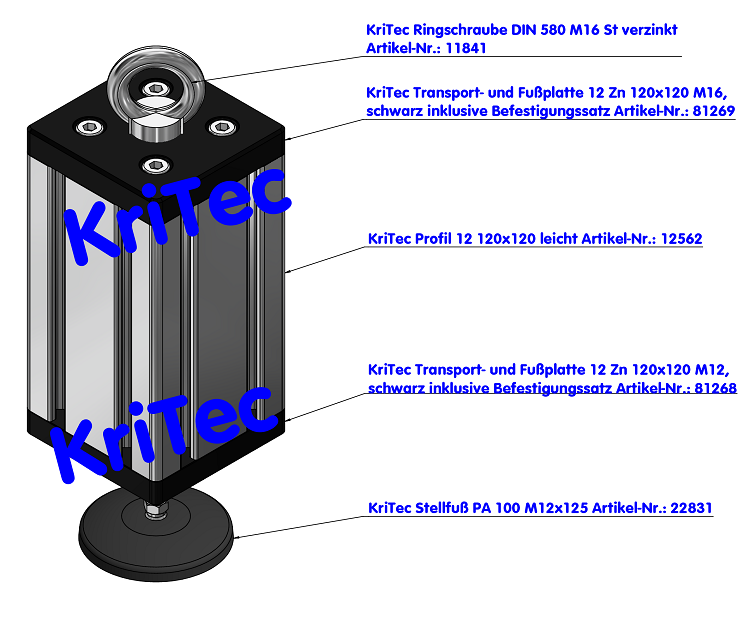 KriTec Transport- und Fußplatten 12 Zn 120x120, schwarz
