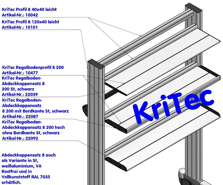 KriTec Regalboden-Abdeckkappensatz 8 200 St, schwarz