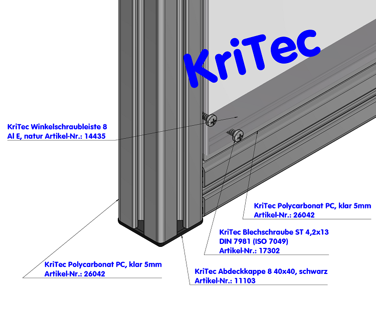 KriTec Abdeckkappen 8 Raster 40 schwarz