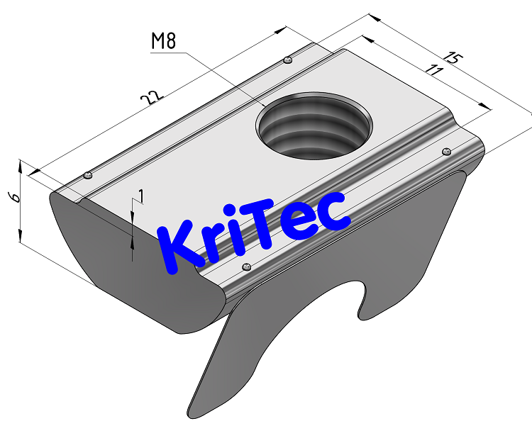 KriTec Nutenstein 10 St M8 mit Steg und Federblech Gewinde außermittig, mit Potentialausgleich