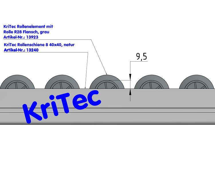 KriTec Rollenelement D28 mit Rolle R28 Flansch, grau