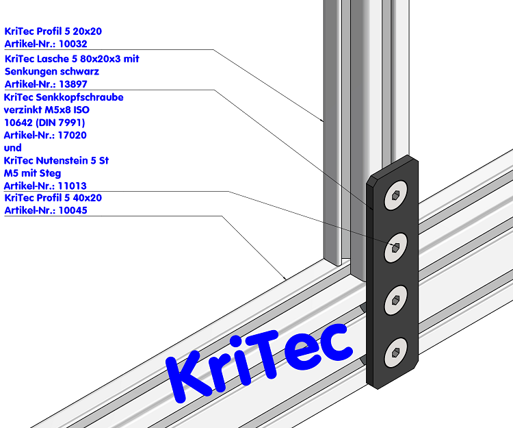 KriTec Lasche 5 80x20x3 mit Senkungen schwarz