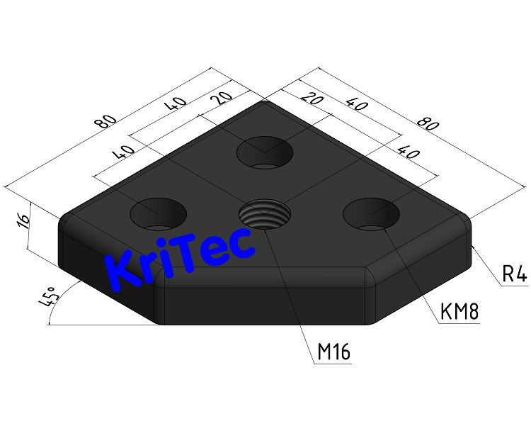 KriTec Transport- und Fußplatte 8 80x80-45°, M16, schwarz