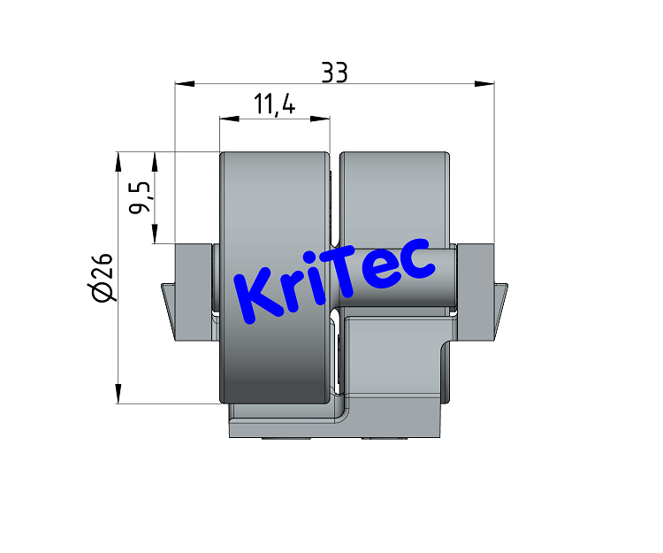 KriTec Rollenelement D28 mit Rolle H26 grau ähnl. RAL 7042