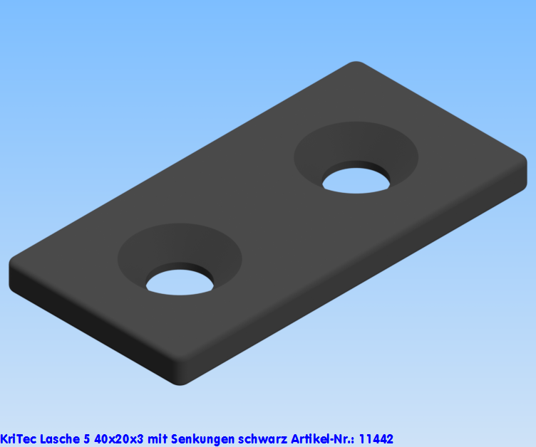 KriTec Lasche 5 40x20x3 mit Senkungen schwarz