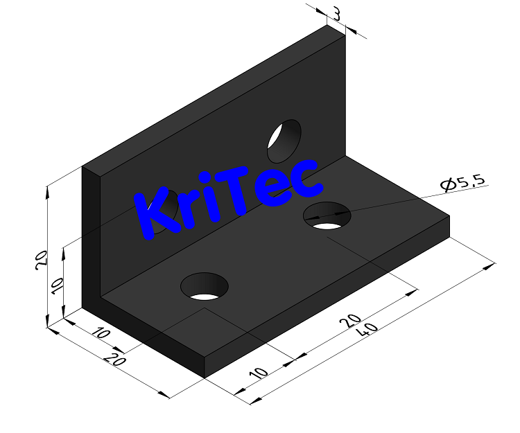 KriTec Aluwinkel 5 20x20x40x3, schwarz pulverbeschichtet