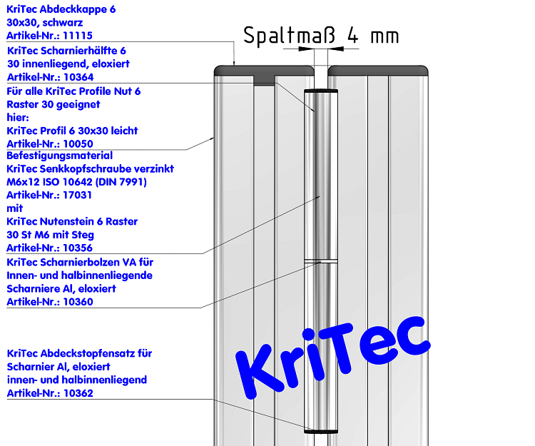 KriTec Scharnierhälfte 6 30 innenliegend, eloxiert