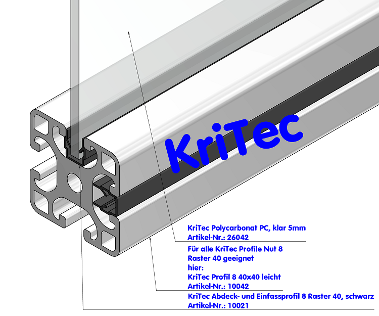 KriTec Abdeck- und Einfassprofil 8 Raster 40, schwarz