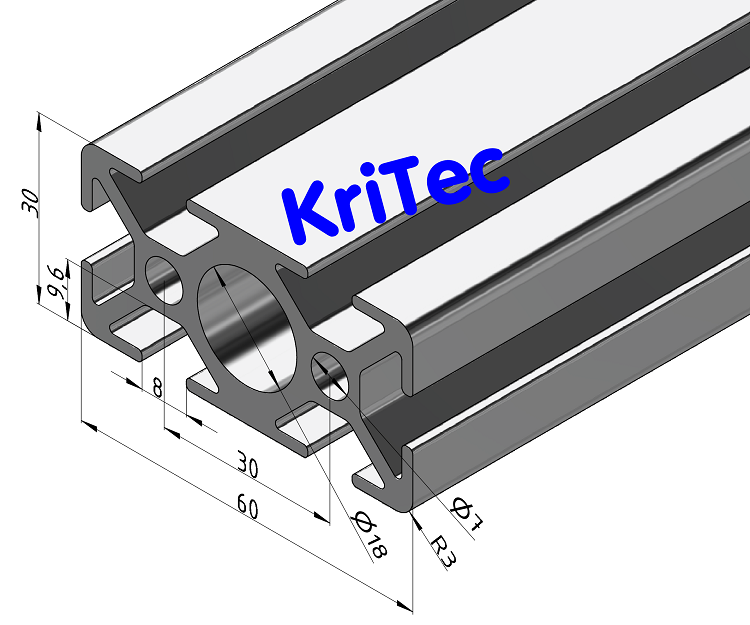 KriTec Profil 8 60x30 mit Zentralbohrungen rund Ø6,8 - Auslauftype