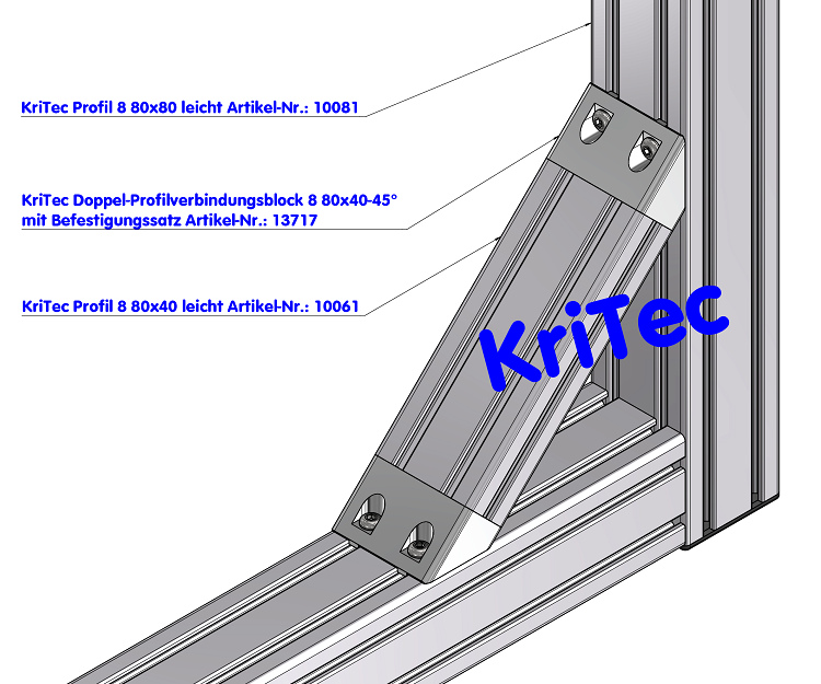 KriTec Doppel-Profilverbindungsblock 8 80x40-45°
