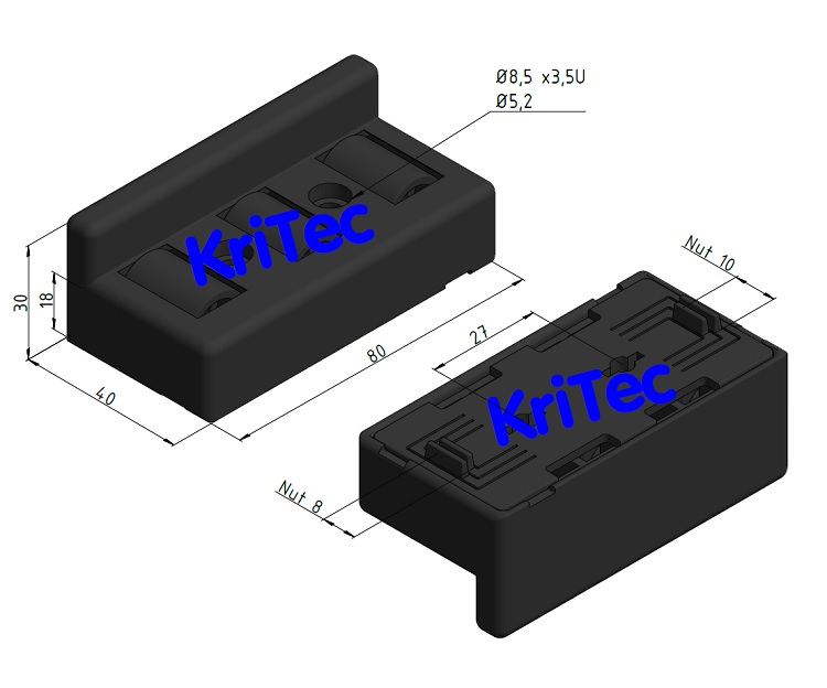 KriTec Rollenelement 8 80 mit Bordkante, anschraubbar
