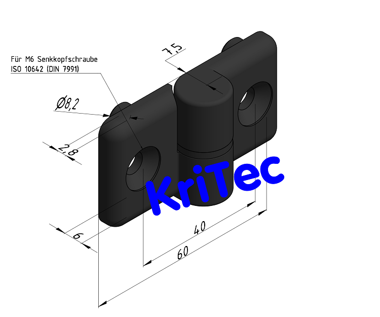 KriTec Scharnier 8 PA, links, schwarz