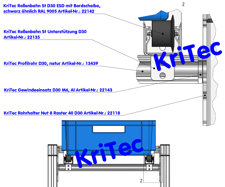KriTec Gewindeeinsätze Profilrohr D30, Al