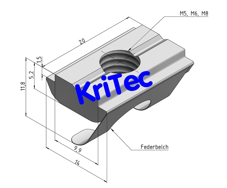 KriTec Nutensteine 10 St mit Steg und Federblech Gewinde mittig, mit Potentialausgleich