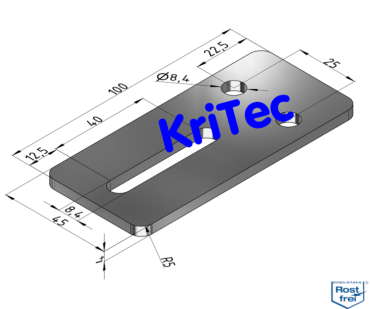 KriTec Vario-Lasche 10 Raster 45 100x45x4 Edelstahl, VA rostfrei