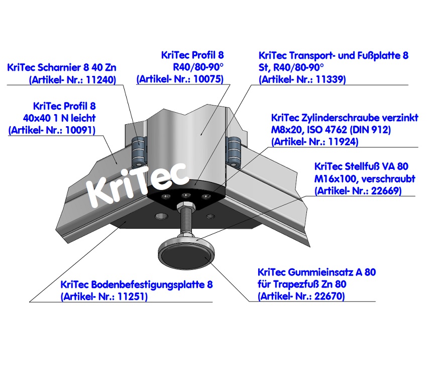 KriTec Scharnier 8 40 Zn, schwarz