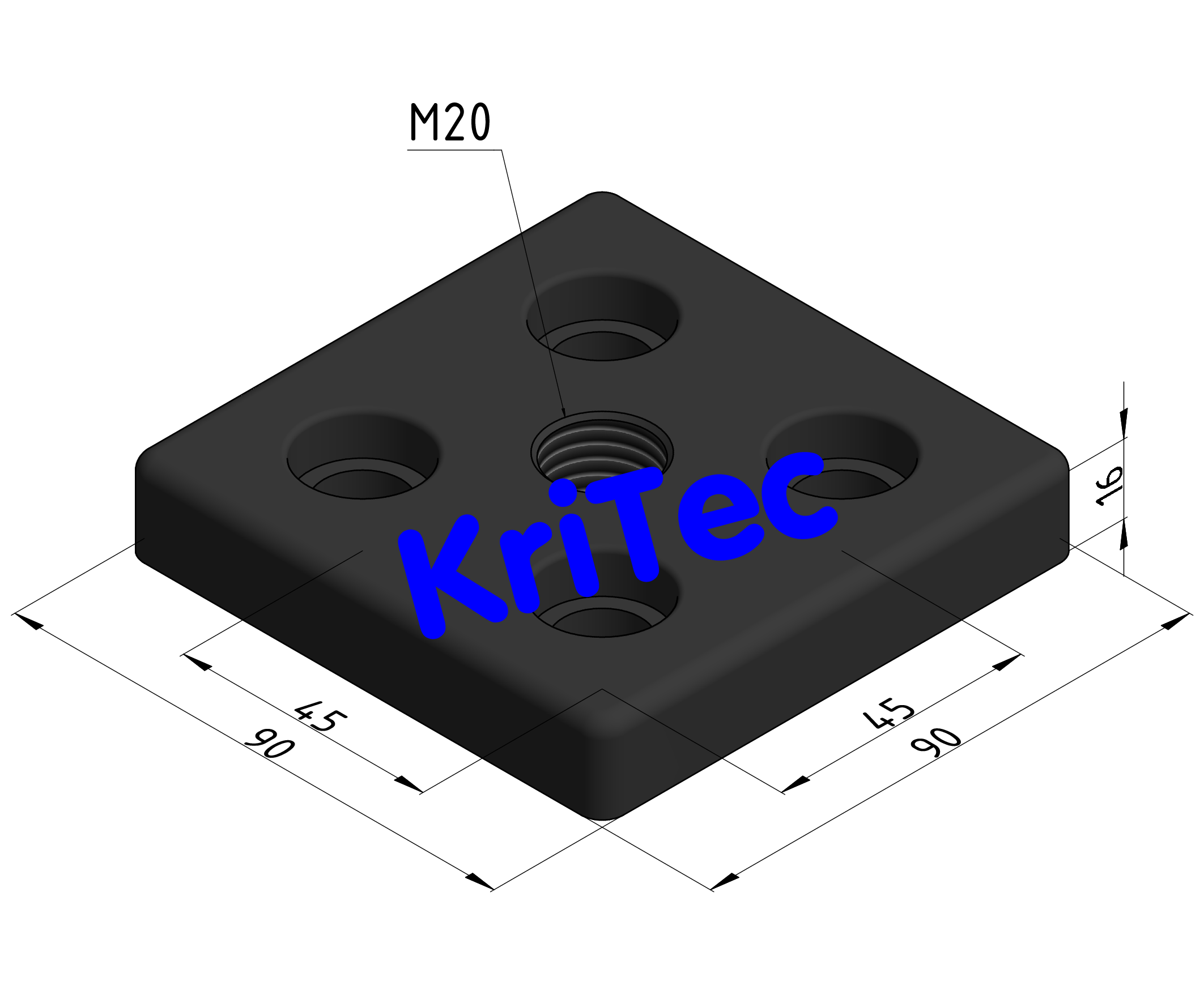 KriTec Transport- und Fußplatte 10 Zn 90x90 M20