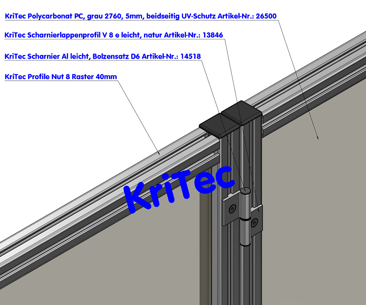 KriTec Scharnier Al leicht, Bolzensatz D6