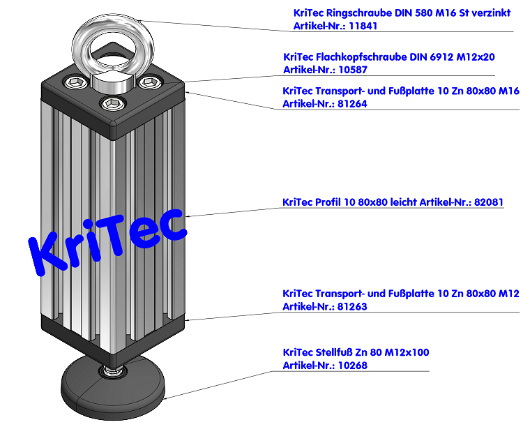 KriTec Transport- und Fußplatte 10 Zn 80x80 M12