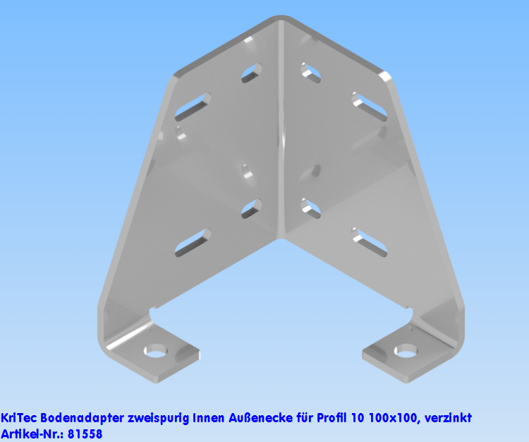 KriTec Bodenadapter zweispurig Innen-/ Außenecke für Profil 10 100x100, verzinkt