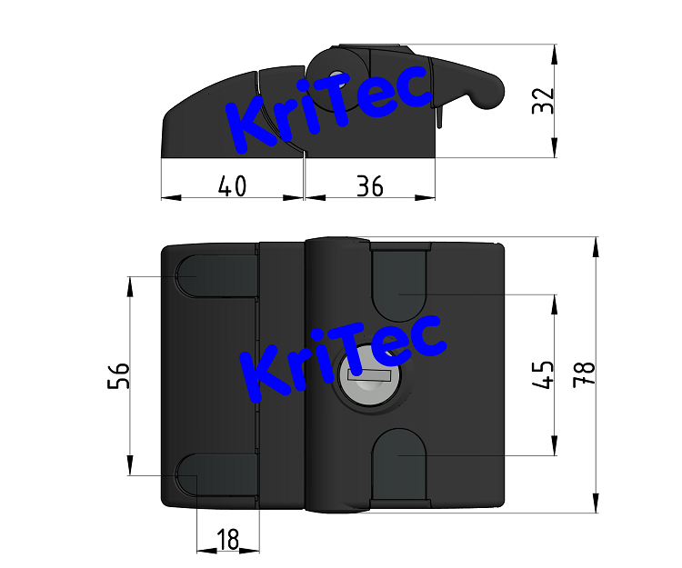 KriTec Fallenverschluss für Schiebetüren, verschiedenschliessend, von vorne anschraubbar, schwarz