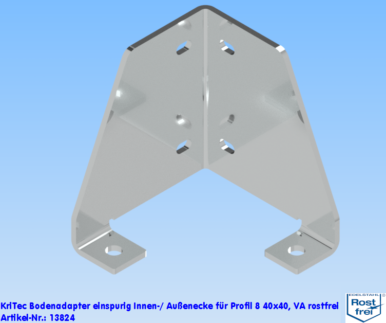 KriTec Bodenadapter einspurig Innen-/ Außenecke für Profil 8 40x40, VA rostfrei