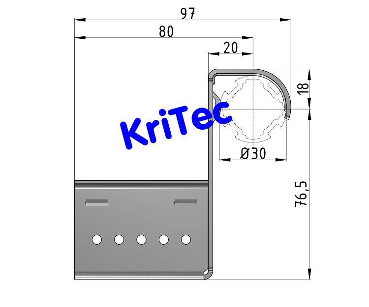 KriTec Rollenbahn 6 40x40 Al Aufnahme D30 mit Anschlag H43