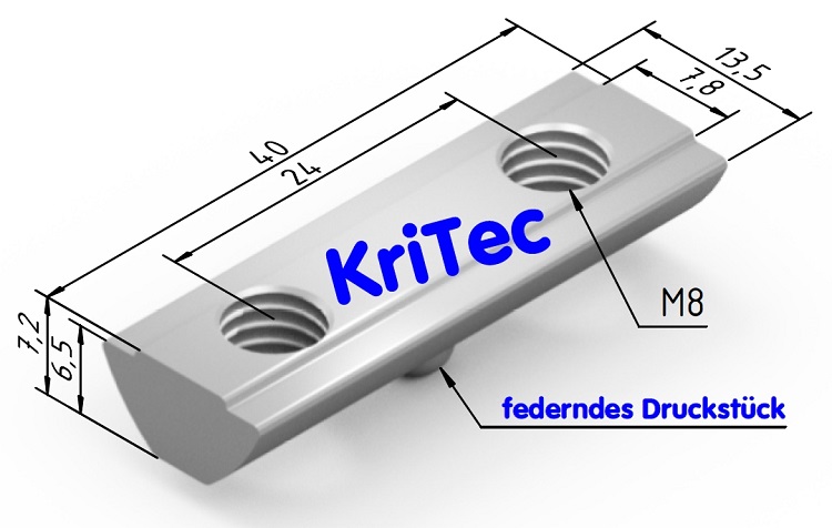 KriTec Doppelnutenstein 8 St 2x Gewinde M8 mit Steg, L=40mm für Scharnier 8 40 Zn