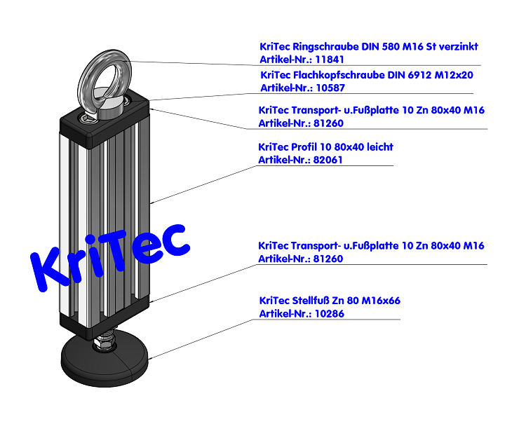 KriTec Transport- und Fußplatte 10 Zn 80x40 M16