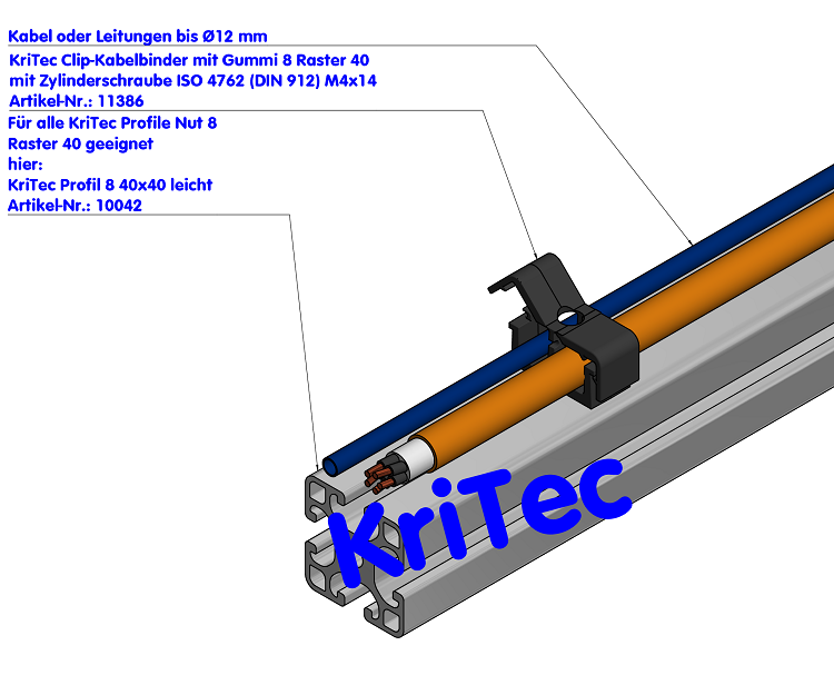 KriTec Clip-Kabelbinder mit Gummi 8 Raster 40 mit Zylinderschraube DIN 912