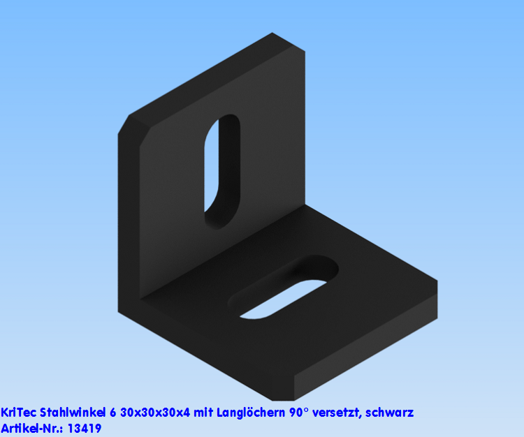 KriTec Stahlwinkel 6 30x30x30x4 mit Langlöchern 90° versetzt, schwarz